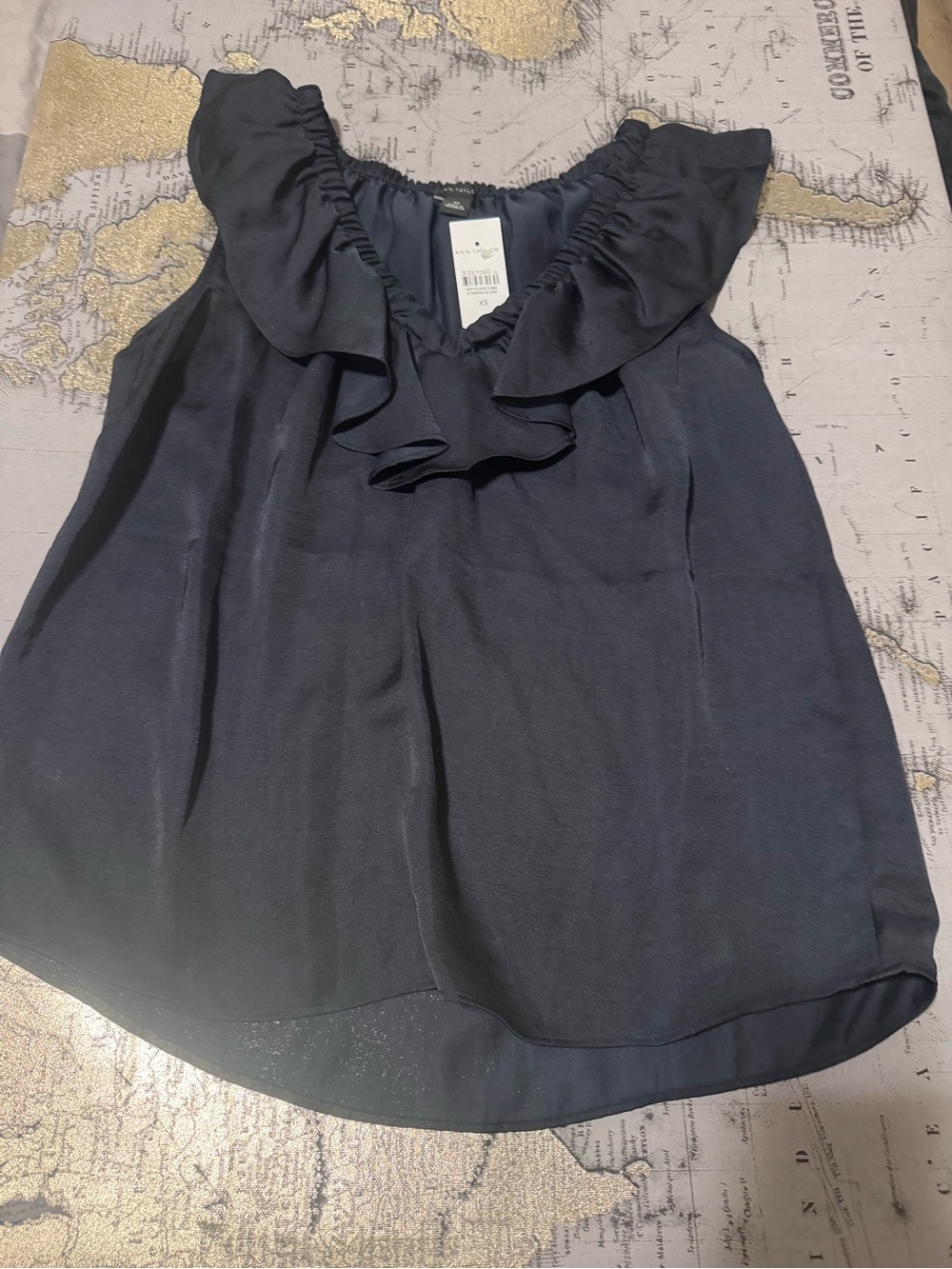 Ann Taylor Navy Ruffle V-Neck Sleeveless Camisole new with tags